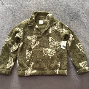 NEW Women’s Soft Cozy Green Butterfly Print Pullover Sherpa Jacket